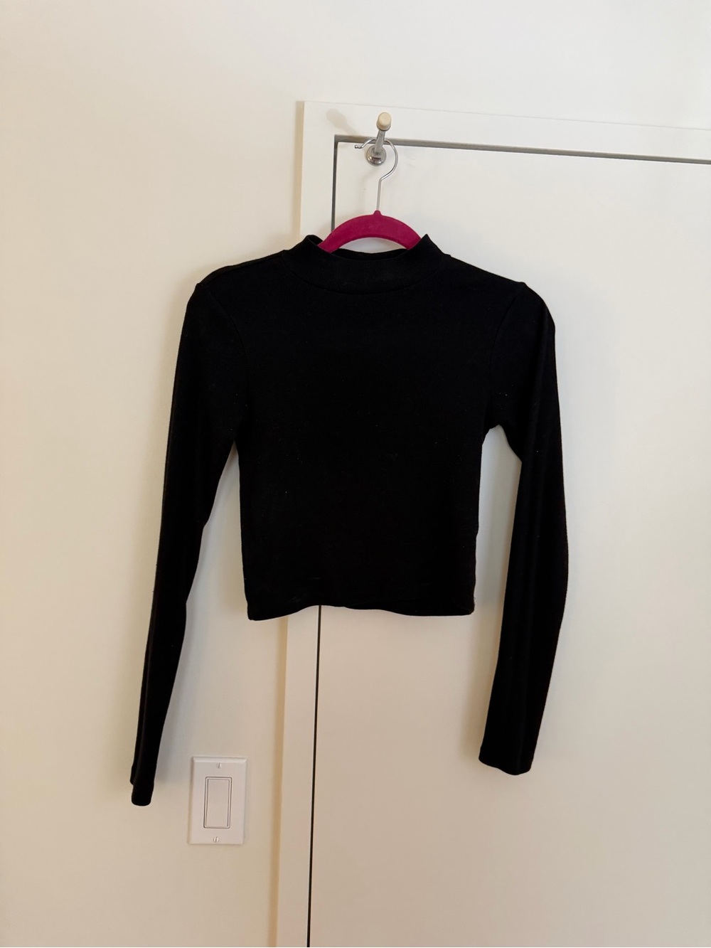 bp Black Cropped Long-Sleeve Mock Neck Top